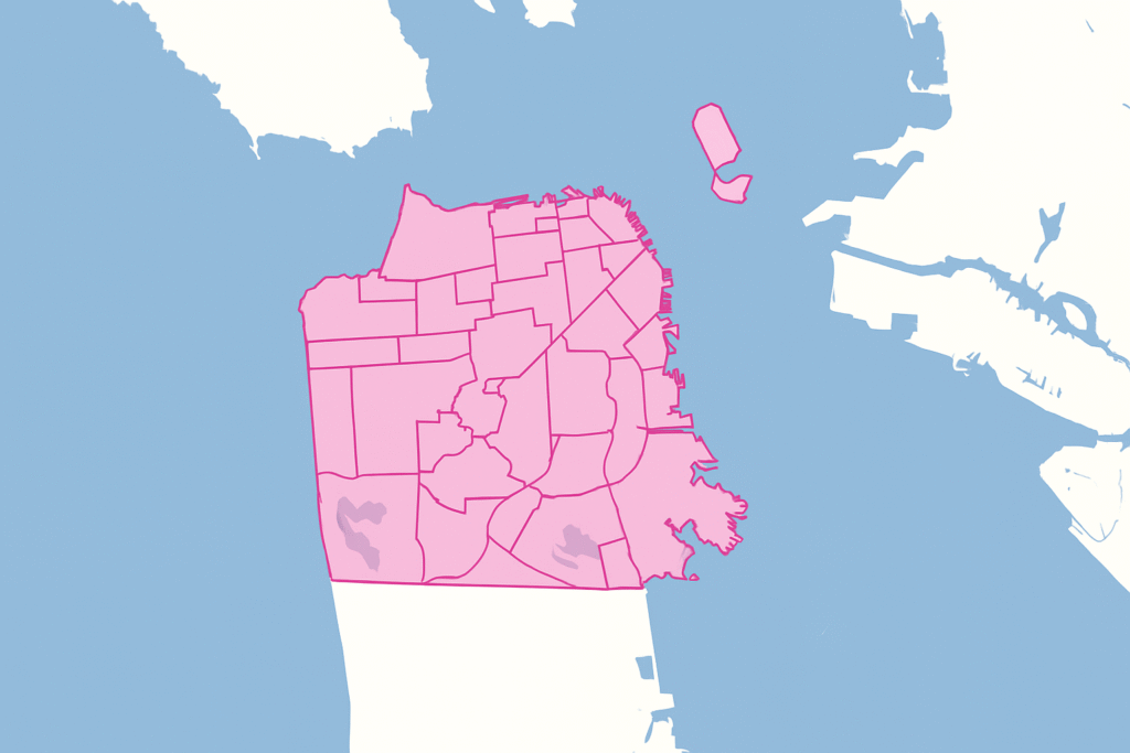 Map highlighting San Francisco County, showing coverage for garage door repair and installation services.