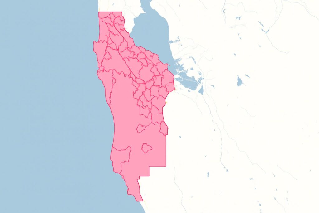 Map highlighting the San Mateo County area, used for locating garage door repair service are