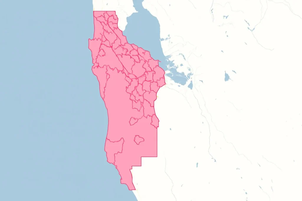 Map highlighting the San Mateo County area, used for locating garage door repair service are