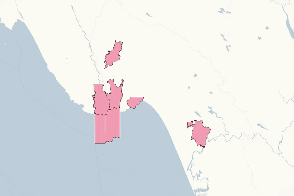 Map highlighting Santa Cruz County, showing the service area for garage door repair and installation.