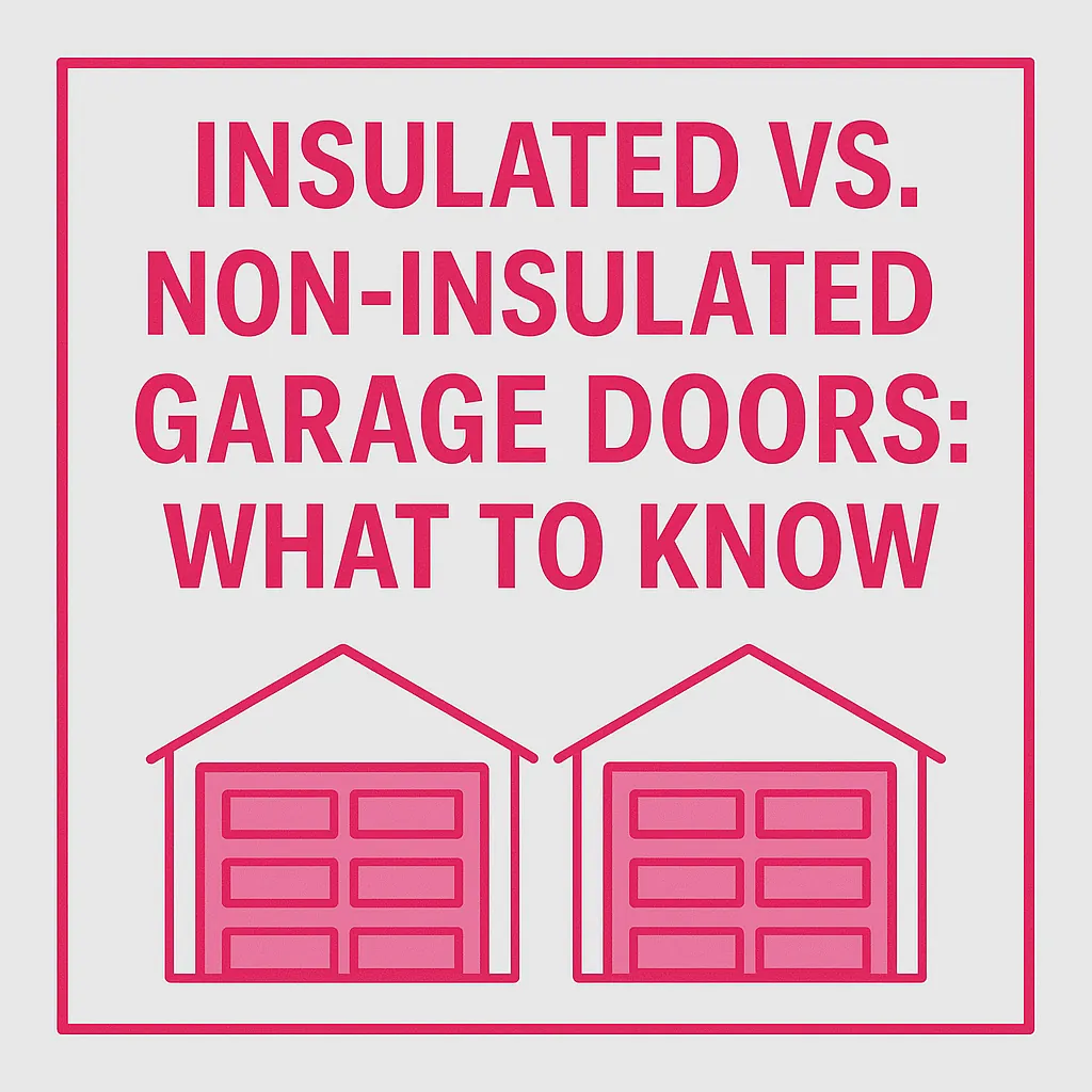 Bold square infographic with hot pink background and black text reading “How to Choose the Right Garage Door Opener.” Highlights key garage door opener types and helps homeowners compare features and performance.